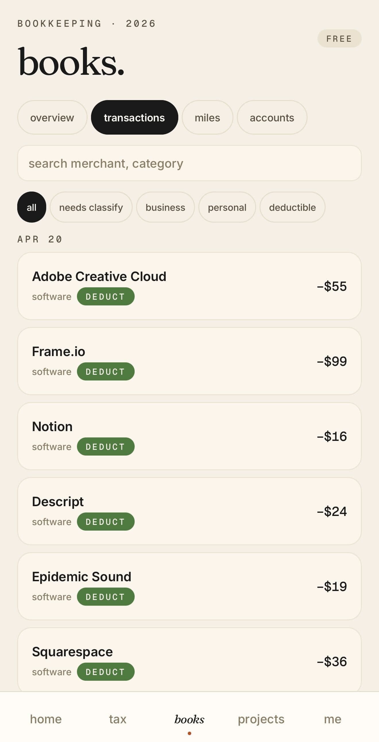 teni app — booksTransactions