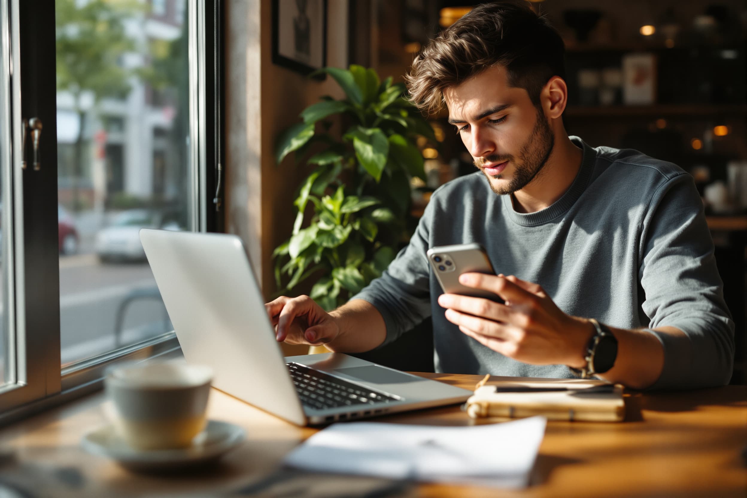 designer at a coffee shop using teni on her iPhone